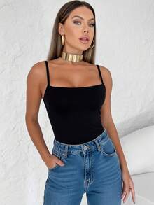 Body Bori Collant Feminino Básico De Alcinha Decote Reto Com bojo Sem Transparência Com Elastano Casual Básico Versátil Macio Primavera Verão Em Alta Moda Gringa Blogueira Barato