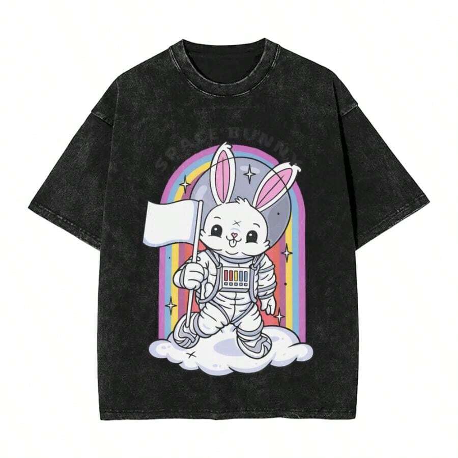 Eletric Callboy Space Bunny T-Shirts Men  Funny Cotton Tees Round Neck Short Sleeve T Shirt Gift Clothes, - 黑色 - 查看 1