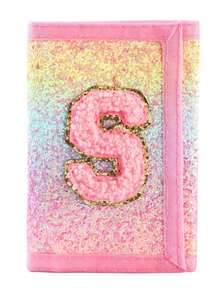 1个粉色字母刺绣钱包，时尚亮片钱包，帆布折叠零钱包，采用耐用涤纶面料，带拉链口袋和魔术贴封口，适合日常使用和节日送礼。 - 彩色 - 查看 12