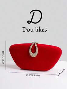 1件装奢华天鹅绒盒形派对手提包，水滴形搭扣装饰晚宴包，适合宴会、舞会、正式场合，可作斜挎包、时尚派对包，是派对、婚礼、舞会、晚宴/宴会的完美之选，也是女士舞会礼服、亮片连衣裙、闪亮连衣裙、女士优雅连衣裙的理想配饰。 - 紅色 - 查看 10