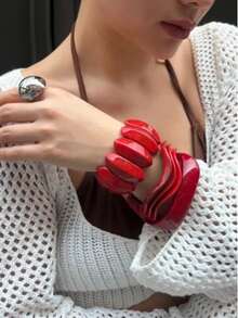 1-3 PCS Bracelet Set Resin Bangle Red White Gold Glossy Chunky Fashion Acrylic Gift For Girlfriend, Holiday Gift, Suitable For Daily Wear, Valentine's Day Gift, Date Wear