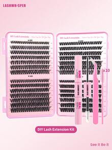 560pcs/Set DIY False Eyelashes, 40D/50D/60D/80D D-Curl, 9-16mm, Natural Soft & Fluffy, Reusable, With Brush, Suitable For Beginners At Home Or Salon Use - Pink - View 11
