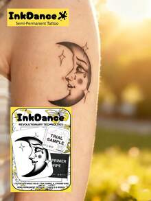 1 Set "Moon" Revolutionary Technology Tattoo Stickers, Semi-Permanent Tattoos, Temporary Tattoos, Long-Lasting, Simple & Cute Women's Tattoo Stickers, Realistic Tattoo Effect, Waterproof, Plant-Based X028 - Black - View 7