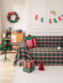 1pc American Vintage Scottish Plaid Multi-Functional Non-Slip Full Coverage Tassel Sofa Cover - Multicolor - View 3