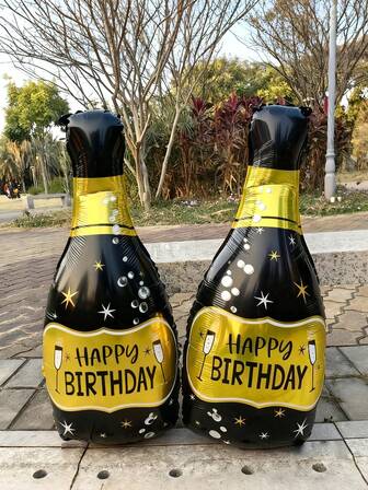 2/8pcs Happy Birthday Black Gold Foil Balloon Set, Includes Happy Birthday Bottle, Happy Birthday Round Balloons And Black Gold Star Foil Balloons, Suitable For Birthday Party Decoration, Black And Gold Birthday Supplies, Anniversary, Photo Booth Backdrop, Shower Party, Home Decor