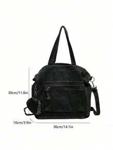 2pcs Fashionable New Retro Style, Large Capacity Tote Bag, Niche Design Solid, Color Casual Simple Shoulder Bag, Portable Adjustable Shoulder Strap Messenger Bag ,Suitable For Work Commuting Students To Class Daily Outings Shopping. - 深灰色 - 查看 5