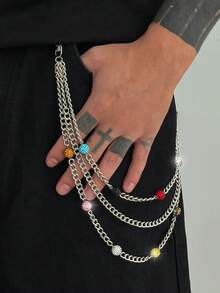 1 pieza Cadena de pantalón de cristal colorida, elegante y minimalista de estilo retro, correa diagonal punk y hip hop para hombres, para decoración de pantalones, adecuada para festivales de música, bodas, inauguraciones escolares y moda callejera en otoño/invierno