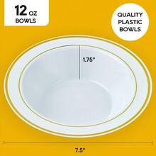 100PCS 12oz Disposable Gold Rim Plastic Bowls, Heavy Duty Dessert Salad Serving Bowls, Fancy Tableware For Wedding, Valentine's Day, Birthday Parties & Banquet Events - Gold - View 2
