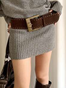 1 chiếc thắt lưng thời trang thắt eo bằng da lộn khóa lớn chất liệu PU màu nâu dành cho nữ phong cách cổ điển - Cà phê - Xem 3