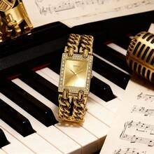 Guess 1pc Women's Fashion Quartz Watch, Stainless Steel Square Case, Sparkling Rhinestone Dial, Suitable For Various Occasions. Perfect For Travel, Party, Gift-Giving, And Daily Wear. W95088L1 W0072L1 W0072L3 - Gold - View 5