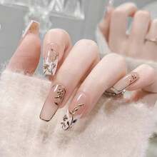 Nude Press On Nails French Nude Long Leaf Fake Nails Tips Full Cover Coffin False Nails For Women And FFgirls 24PCS{Inchcolor_nameinch:InchNails-12inch} - 釘子-12 - 查看 4
