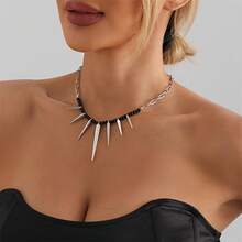 Vintage Hip Hop Spike Pendant Necklace - Fashion Alloy Gothic Rivet Beaded Chain, Bohemian Style Clavicle Choker For Party - 黑色 - 查看 12