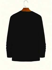 男士3D数码印花长袖T恤 - 圆领休闲上衣，采用时尚字体设计，轻盈透气的弹力面料，适合春秋季日常穿着，舒适度高 | 现代休闲风 | 适合作为送给父亲或男友的节日礼物 - 黑色 - 查看 4