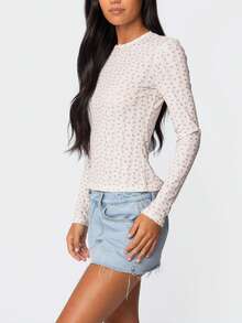 Women's Y2k Cute Floral T-Shirt Long Sleeve Floral Pattern Round Neck Tops Graphic Crewneck Slim Fit Crop Tops Casual  Going Out Blouses Shirts - 白色 - 查看 4