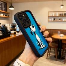 Funda de teléfono con borde negro y diseño de perro animado sobre fondo azul para uso diario en cafeterías y espacios urbanos Aplicable a los teléfonos de la serie Apple y Galaxy - Blanco - Ver 6
