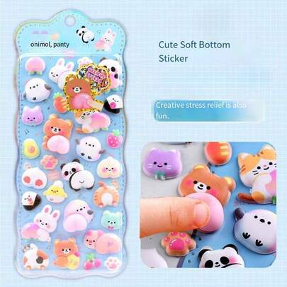 1pc Cute -Shaped Stress Relief Squeeze Toy, DIY Craft Gift For Girls, Suitable For Christmas, Easter, Decorative Sticker For Phone Cases, Diary, Funny Animal Sticker Decals, Kids Reward Stickers [Some Parts Randomly Assorted, Color Difference Possible]