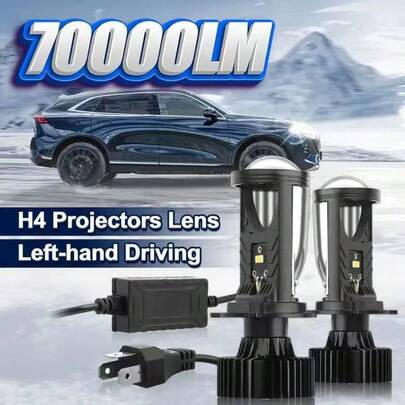 HYNBYZJ 2pcs H4 LED Projector Lens Headlight Car LED Headlight Canbus 6000K Hi/Lo Beam Bulb With Turbo Fan 70000LM 180W For Car/Motorcycle 12V