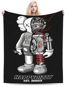 Kawss Kawaii Kaw Blanket Premium Anime Throw Blanket - Ultra Soft Flannel, Cartoon Print, Ideal Gift For Fans For Christmas & Birthday, For Sofa, Bed, Camping & Travel - màu đen - Xem 2