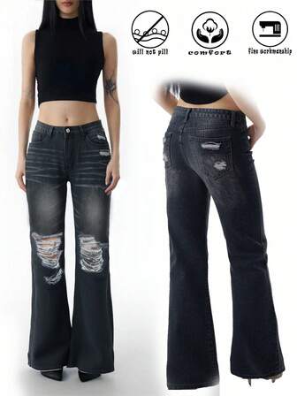 Women's Retro Loose Distressed Denim Jeans