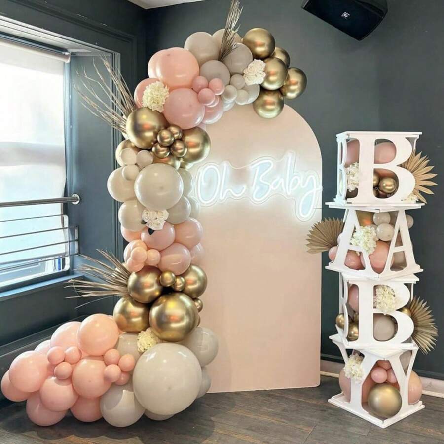 111pcs Peach Beige Balloon Garland Arch Kit Baby Shower Decorations Balloons Birthday Wedding Christening Baptism Party Supplies - As Picture - View 1