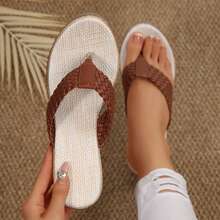 Women Platform Sandals Braided Thong Flats Sandals Lightweight Summer Beach Vacation Outdoor Travel Walking Wedges Heels - 棕色 - 查看 9
