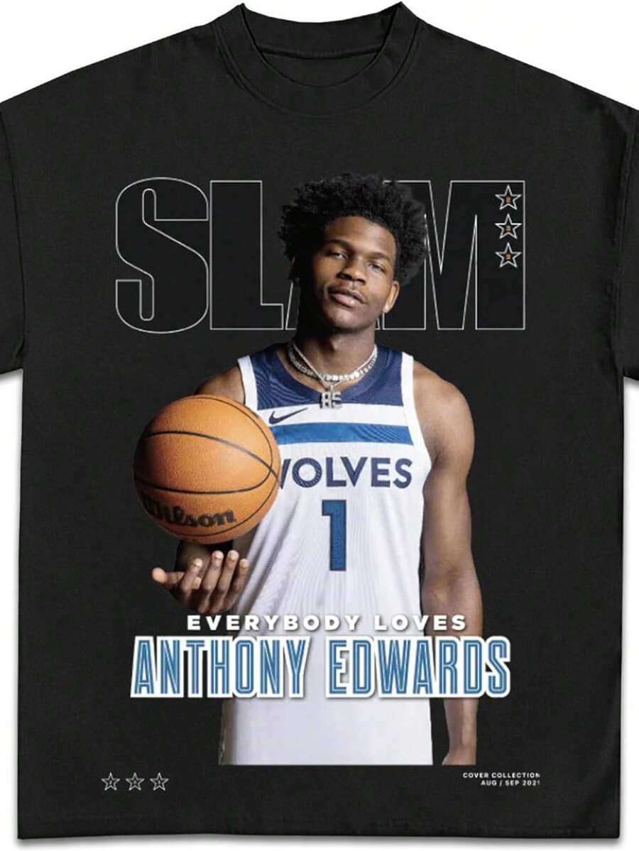 Ant Edwards SLAM Graphic Tee _ Premium Quality Heavyweight Basketball Shirt For Adults & Kids - 黑色 - 查看 1