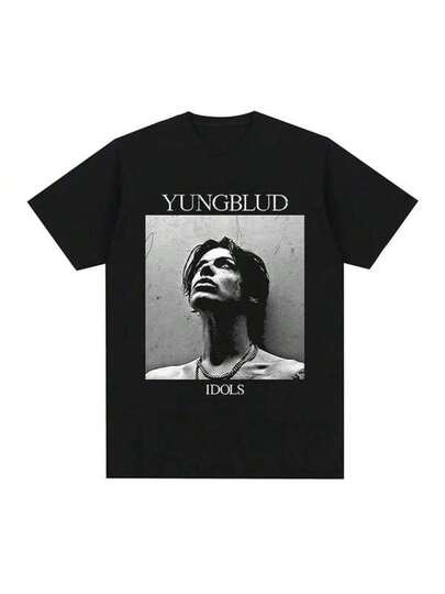 Men's Pure Cotton T-Shirt Yungblud Idios Black Square Photo Graphic Print T Shirt Men Women Clothing Short Sleeve T-Shirts Casual Cotton Oversized T-Shirt Black - Perfect Thanksgiving Christmas New Year Gift