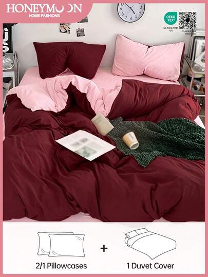 2/3 piezas Juego de funda nórdica de unicolor simple, 1 funda nórdica con 1/2 funda(s) de almohada, juego de ropa de cama suave y transpirable para dormitorio/habitación de invitados, adecuado para el hogar, dormitorio, certificado Oeko-Tex