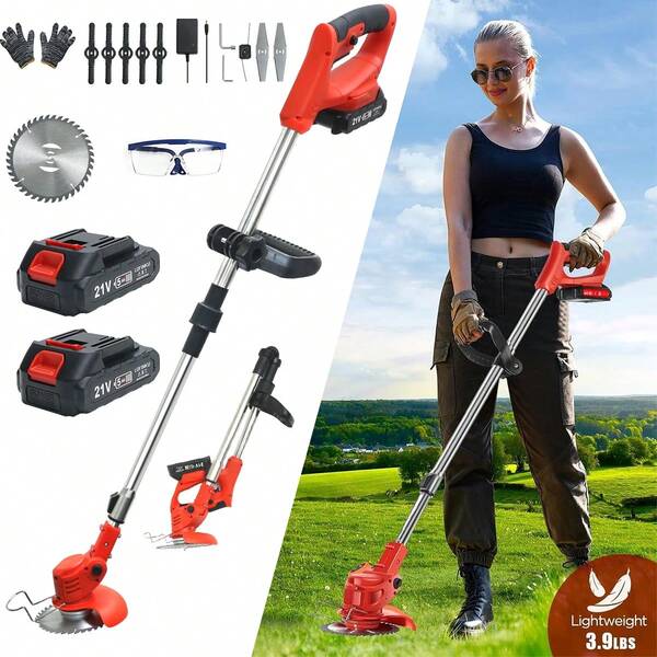 Roçadeira 3 em 1 (Cortar, Desbrozar, Rastejar) | 2 Baterias 48V Longa Duração + Acessórios Completos | Aparador de Grama Potente para Jardim, Fazenda e Áreas Residenciais - Sem Fio e Prática