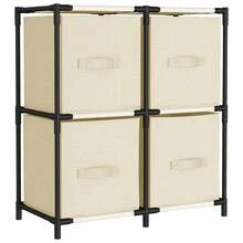 vidaXL 4-Korb Kommode Aus Stahl Und Stoff, Creme, 63*30*71 Cm - White - View 2