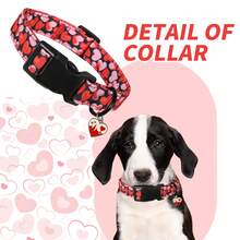 独特的情人节黑红渐变爱心图案印花狗项圈，适合小型、中型和大型犬，配有快速释放安全扣，采用柔软舒适的涤纶材质，是婚礼、幼犬生日礼物的理想之选，并饰有多种爱心图案。 - 黑色 - 查看 5