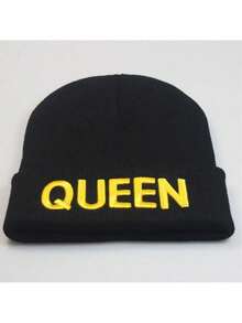 1pc King And Queen Knitted Beanie Hat, Matching Couple Skull Ski Hats, Black - European And American Street Hip Hop Style, Unisex Winter Warm Knitted Skull Cap, Christmas, New Year, Valentine's Day Gift - Multicolor - View 10