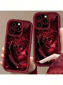 1pc Fashionable & Elegant Gradient Watercolor Romantic Raindrop Rose Flower Sky Eye Staircase Soft Phone Case, Compatible With IPhone 16/16 Pro Max, Infinix Smart 7, Spark Go 2024, Infinix Hot 40/40 PRO/SPARK 20 PRO, Galaxy S25 Ultra - màu đen - Xem 3