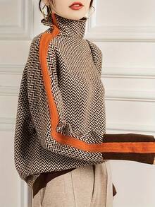 Elegant H-Line Sweater For Ladies - A Winter Warm, Opaque, High-Neck Pullover With Black/Brown/Mustard And Orange Tones, Medium Stretch, Suitable For Office To Party Outfits Or As A Sweater - Autumn/Winter Thick Jacket, Ladies' Fitted Sweater, Christmas Gift - 橘色 - 查看 4