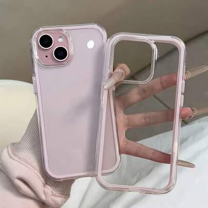 Apple Smartphone Fashionable Protective Case, Premium Quality, 3-In-1 Thick Hard Material, Colorful Solid Color Bumper, Personalized Creative Pink, White, Black, Blue, Green Options, Minimalist Anti-Drop, Full Coverage Transparent Feel, Colored Phone Case, Compatible With IPhone