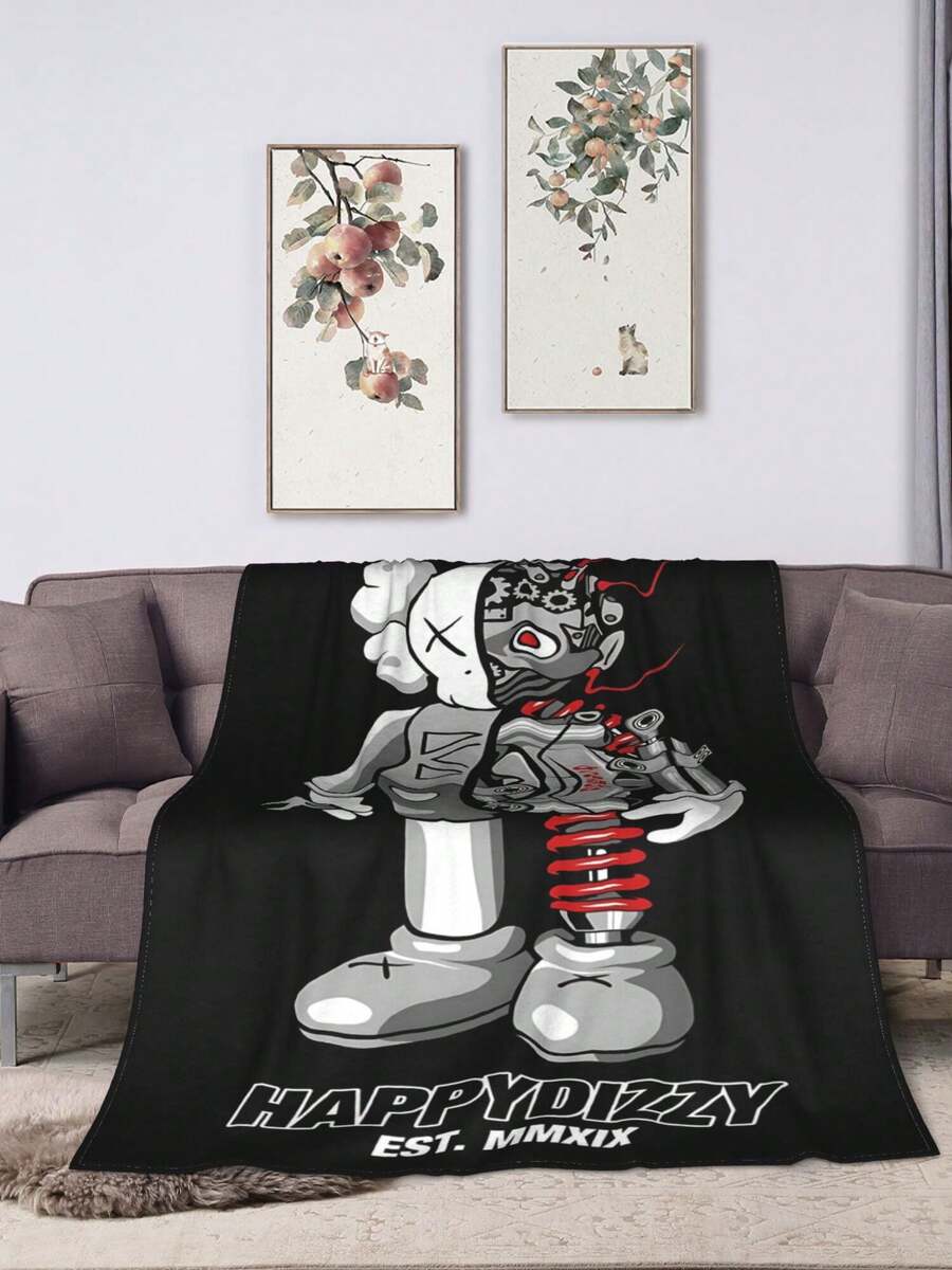 Kawss Kawaii Kaw Blanket Premium Anime Throw Blanket - Ultra Soft Flannel, Cartoon Print, Ideal Gift For Fans For Christmas & Birthday, For Sofa, Bed, Camping & Travel - màu đen - Xem 1