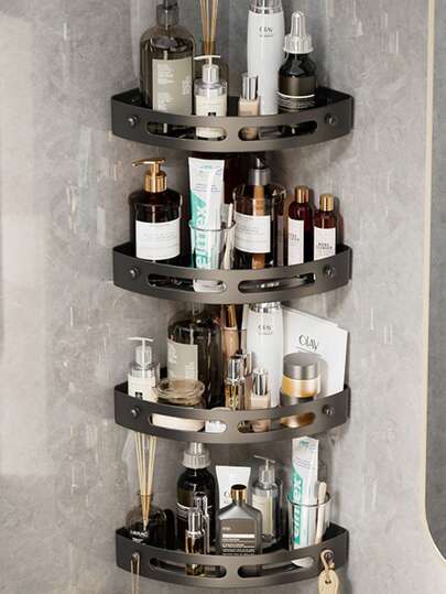 1 Stück bohrfreies Dreieckregal, Eckregal mit Haken, Aufbewahrungsregal für Studentenwohnheime, Duschablage, Aufbewahrungsregal für Bad und Küche