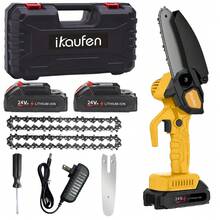 4-Inch With 2 Batteries, 21V Cordless Power Chain Saws With Security Lock, Handheld Small Chainsaw For Wood Cutting And Tree Trimming Safety Lock, Portable For Tree Branches, Courtyard, Household, Gardens, Ideal Gift For Christmas - Yellow - View 1