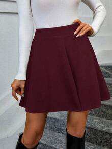 Keke Bloomly 大码高腰半身裙，纯酒红色，百搭都市风，适合秋季、春季、夏季穿着，是休闲、工作、约会、派对、返校等各种场合的理想之选，也是情人节送给女性的完美礼物。 - 酒紅色 - 查看 6