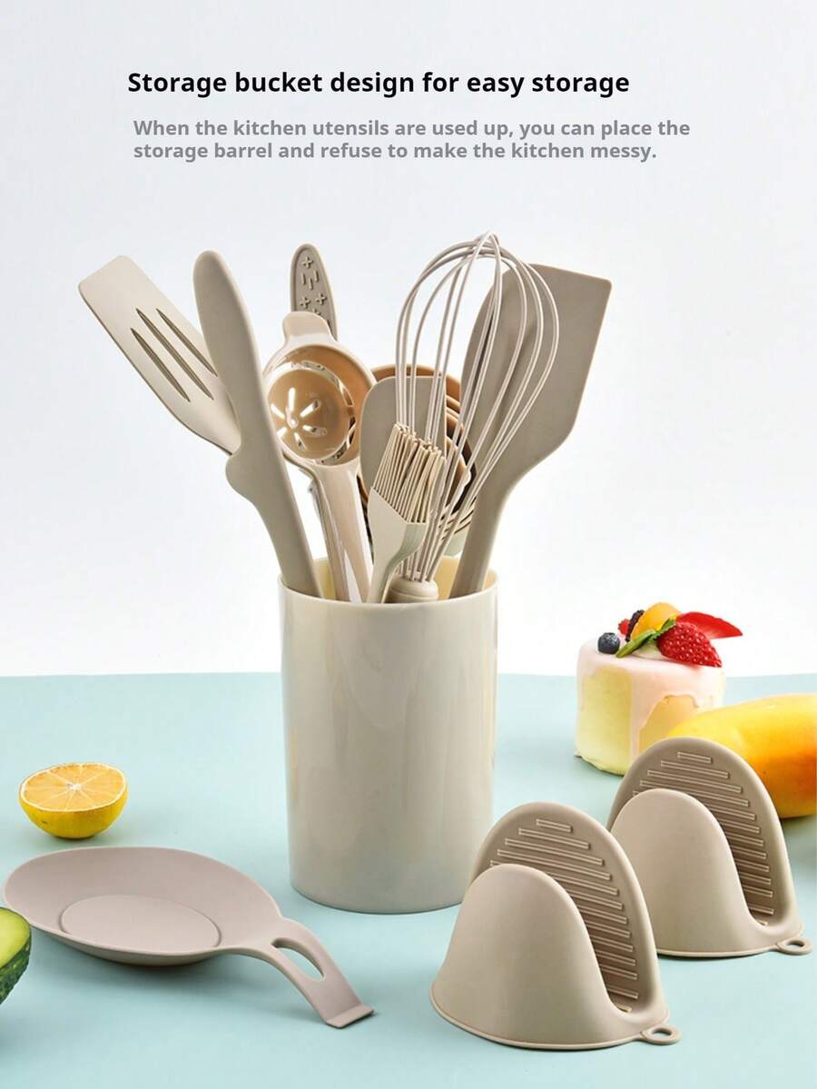 Bộ dụng cụ làm bánh bằng silicon 21 món, dụng cụ đánh trứng, dụng cụ cạo, thìa đong, cốc đong, chổi chống nóng, thìa dẹt, bao gồm khay, cốc đong, thìa đong, hộp đóng gói - Nhiều màu - Xem 1