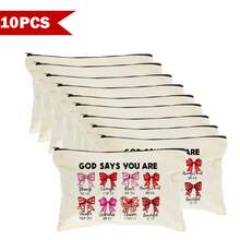 1/5/10/20pcs Cute Bow Pattern Canvas Zipper Bags Set, Y2K Style Bow Decor Jewelry Organizer Bags, Travel Cosmetic Bag, Pencil Case, Party Gift Bag Set, Toiletry Bag, Multipurpose Organizer Pouch Autumn University Essentials Travel Essentials For Holiday Vacation Travel Bag For Women Makeup Bag Makeup Organizer Make Up Bag - Beige - View 30