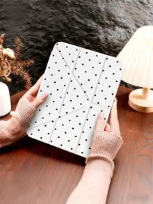 Dotted Pattern Tablet Protective Case, Transparent Acrylic Panel, With Pen Slot/Auto Sleep/Wake Function, Minimalist Casual Style, Compatible With Ipad Foldable Tablet, Compatible With Ipad 10th Gen/7th/8th/9th Gen (10.2") Air 5/Air 4 (10.9"), Also Fits Galaxy Tab S6 Lite (10.4") - Black/White/Red/Brown Polka Dot Pattern - Multicolor - View 26