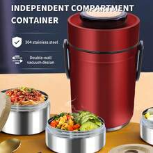 Thermo For Hot Food & Soup 67 Oz, 3-Layer Sealed Stackable Insulated Food Container With Lunch Bag, Ideal For Daily Office Meals, School Lunches And Outdoor Dining - Red - View 7