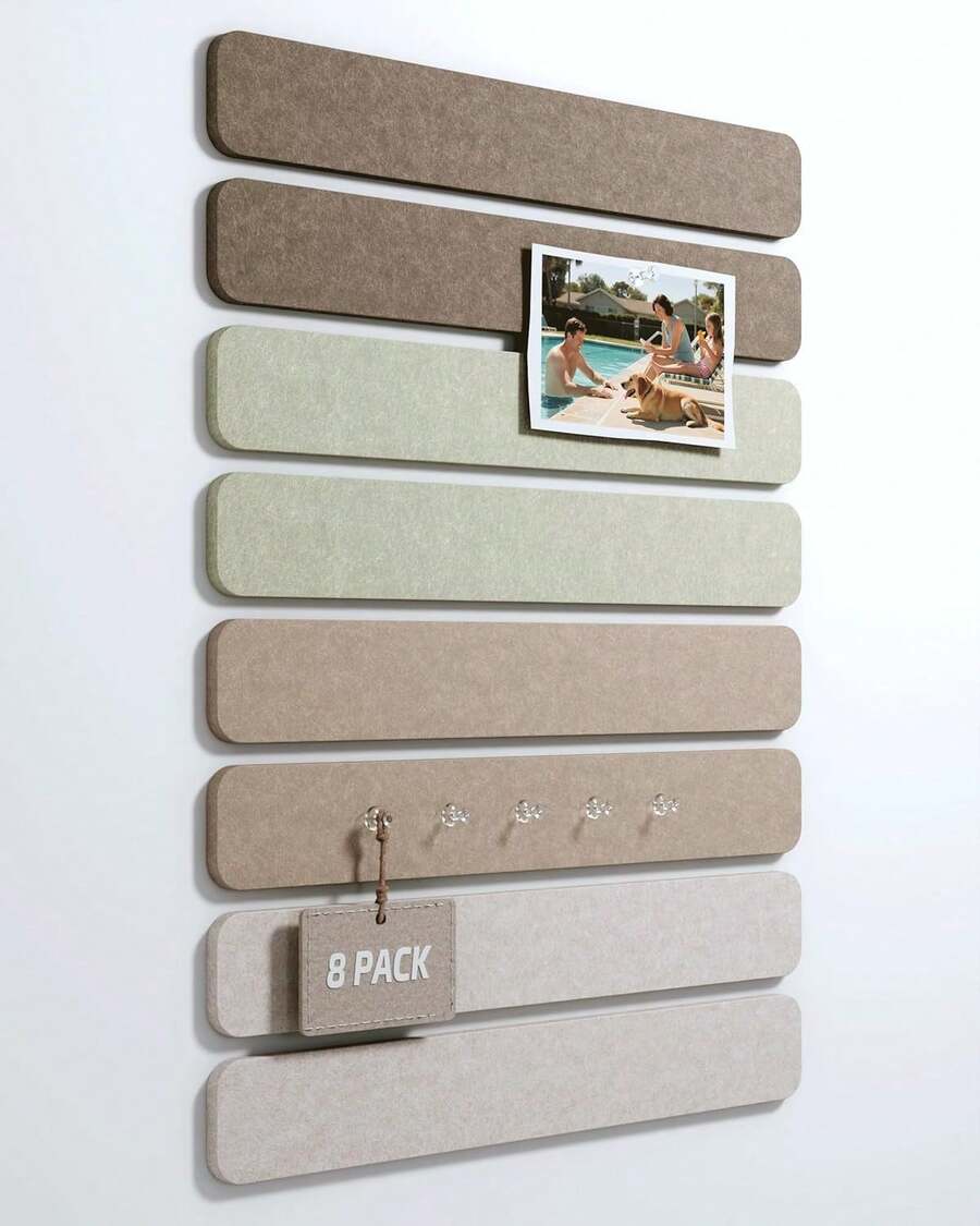 Cork Board Alternative Felt Strip Board 8-Pack 13"X2", Office Pin Board With 50 Push Pins, Adhesive Install For Bedroom Door & Home Office(Linen Dusk) - Hồng - Xem 1