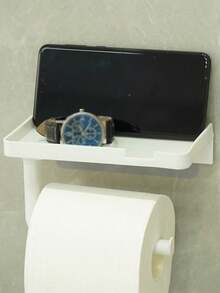 Self-Adhesive Paper Towel Holder, Suitable For Kitchen & Bathroom, Tissue Roll Dispenser With Storage Rack, Matte Black - Multicolor - View 8