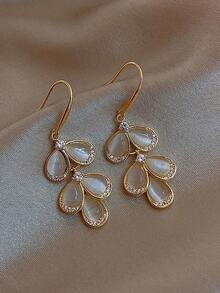 Andkiss Rhinestone & Opal Decor Drop Earrings - Yellow Gold - View 2