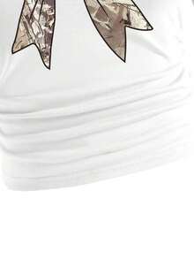 女童蝴蝶结印花短袖上衣和迷彩工装裤套装 - 白色 - 查看 5