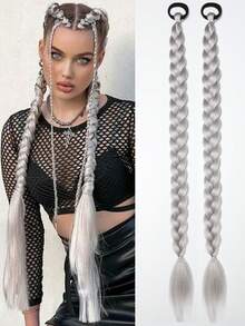 两条26英寸假发辫、马尾发带、发圈和手工编织的脏辫发饰 - 彩色 - 查看 10