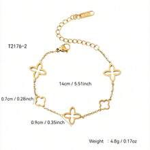 1条18K镀金不锈钢四叶草扣手链，镶嵌水钻，搭配同款四叶草合金手链，不锈钢四叶草手链钉，时尚叠戴日常配饰，音乐节礼物 - 金色 - 查看 3