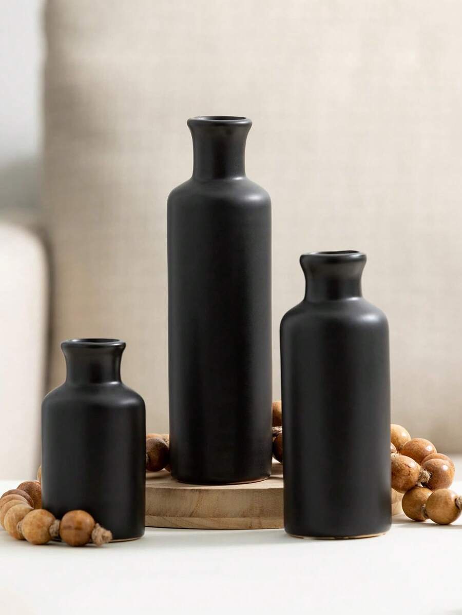 Minimalistischer Blumenvase Heimdekoration Ornament Weiße dekorative Handwerks-Vase Premium Ins-würdiges Set Vintage Landhausstil Trockene Blumenhalter Heimdekoration Handwerks-Ornament Schwarze Retro-Vase